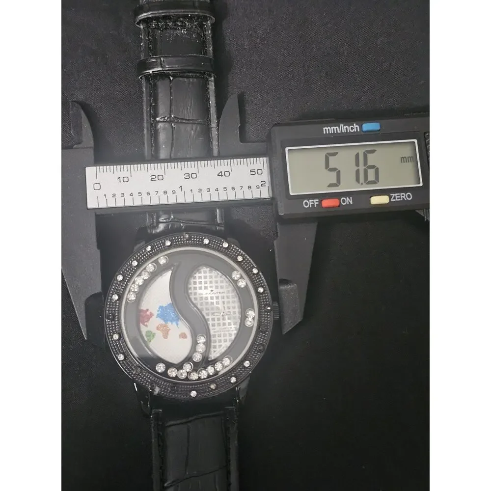 51.6mm watch yingyang map&Analog bezel w/genuine black Leather band